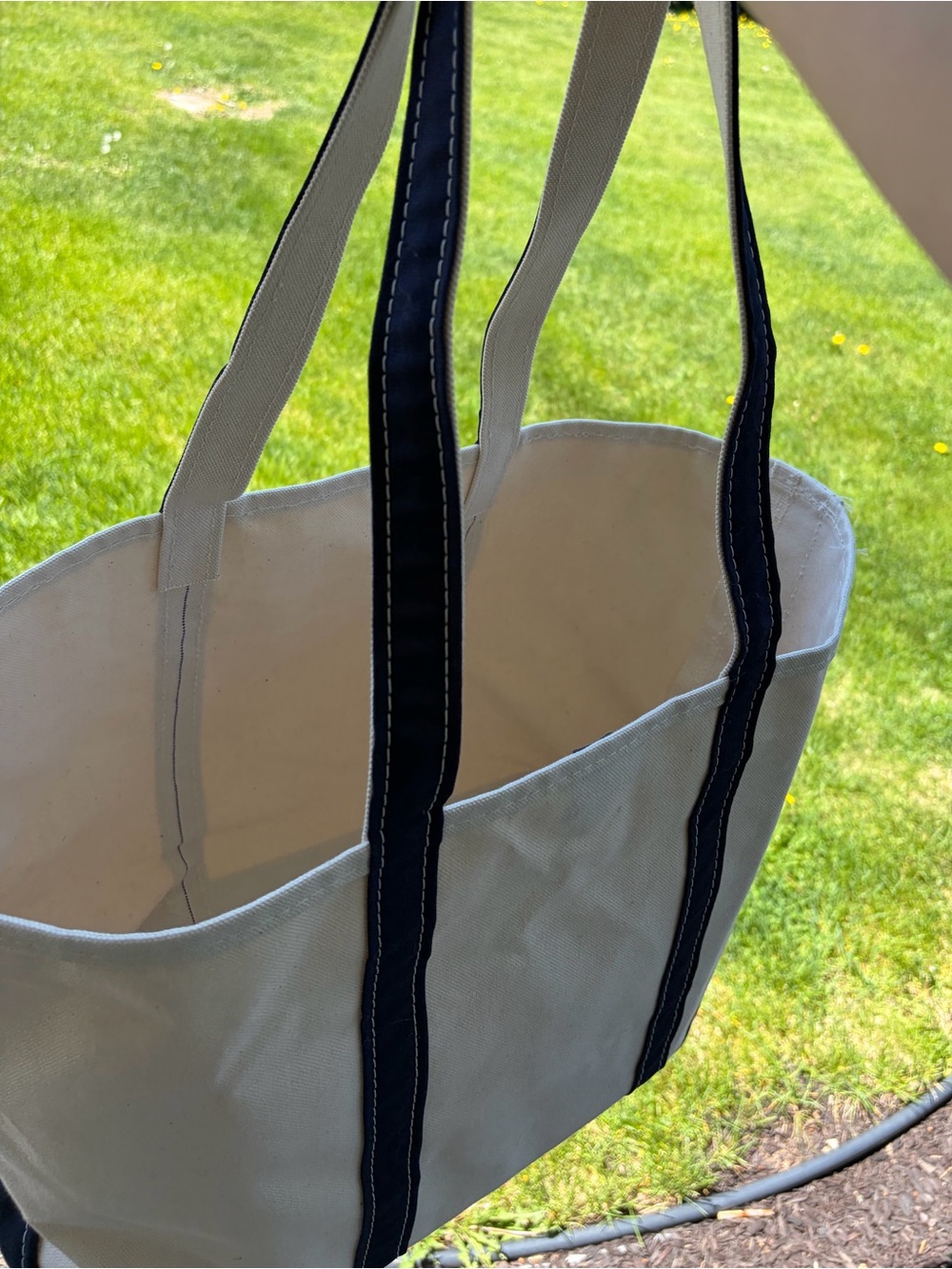 LLbean made in USA boat and tote navy cream large tote bag with long handles - Picture 5 of 13